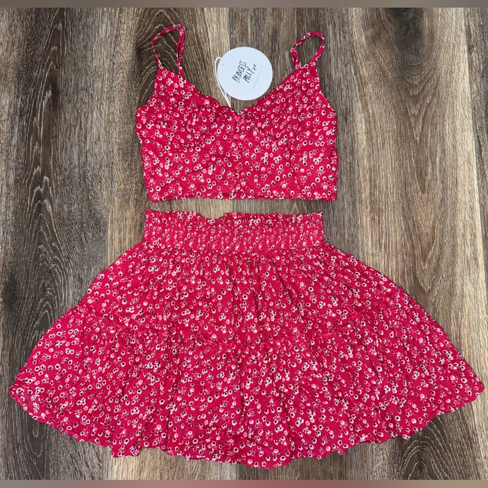 NWT ❤️ Princess Polly Shah Crop Top and Mini Skirt Set in Floral Red Size 0